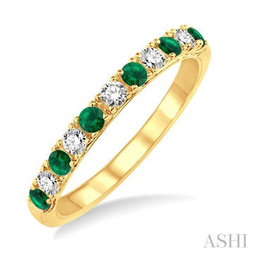 2.2 MM Round Cut Emerald and 1/5 Ctw Round Cut Diamond Precious Band in 14K Yellow Gold